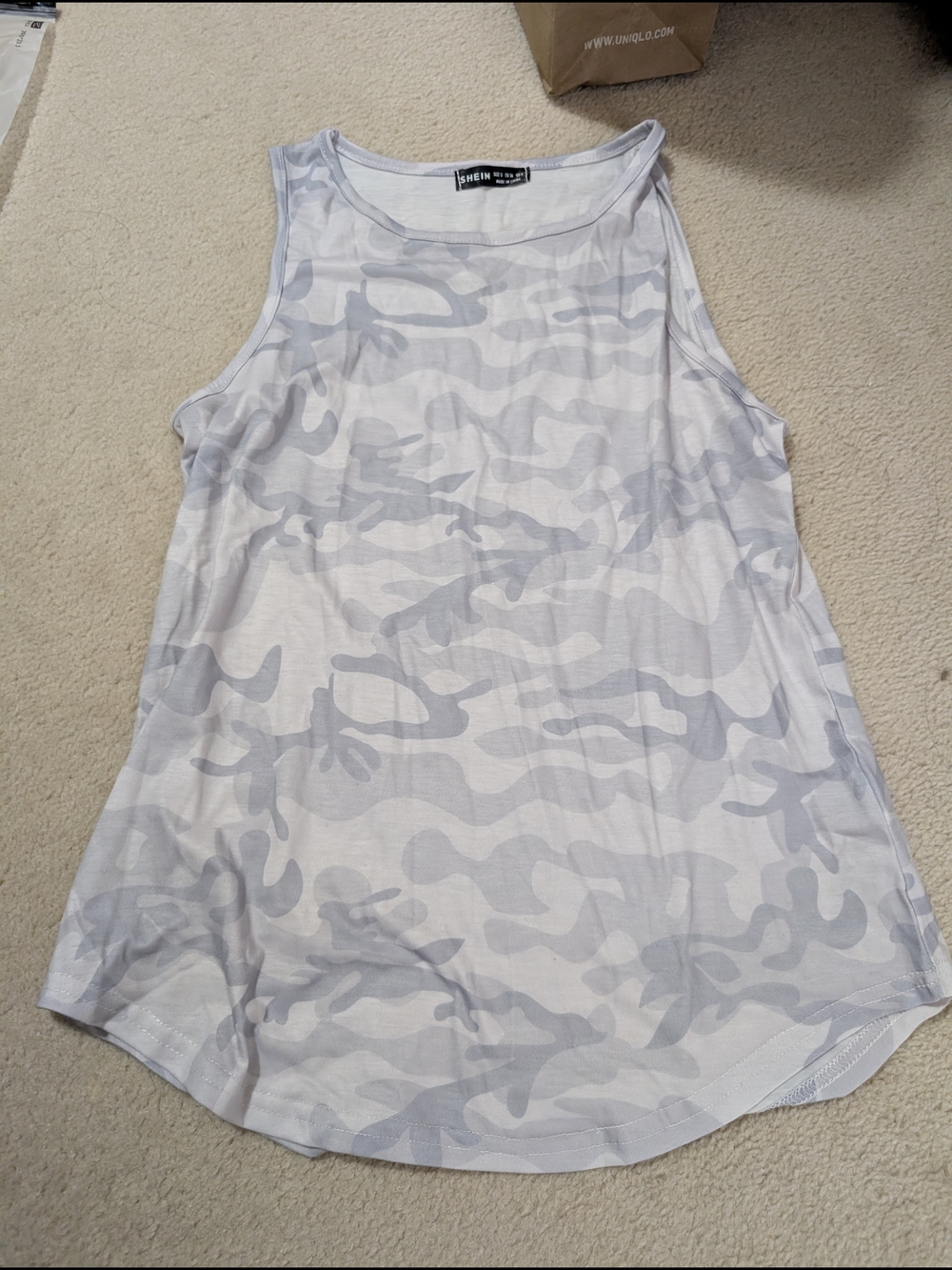 SHEIN White & Light Gray Camo Scoop Neck Tank